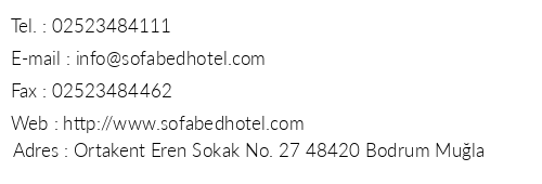 Bodrum Sofabed Hotel telefon numaralar, faks, e-mail, posta adresi ve iletiim bilgileri